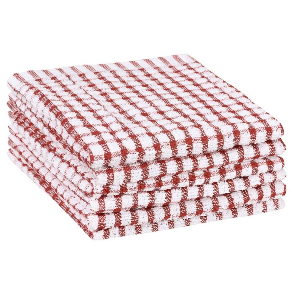 Checked Tea Towels, Cotton Washable Dish Cloth, 11" x 16" 6 Pack Red